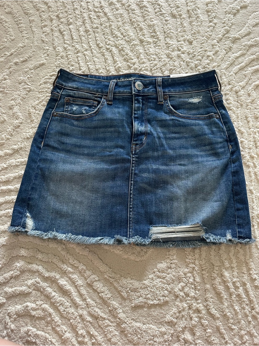 American Eagle Outfitters Dark Blue Distressed Denim Mini Skirt